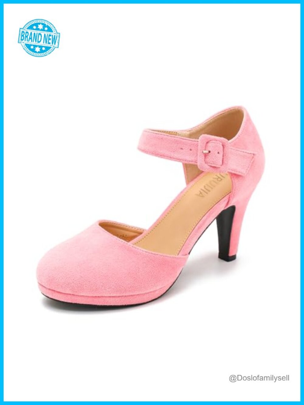 Mary Jane Heels Platform Pumps Closed Toe Suede Ankle Strap Dress Shoes